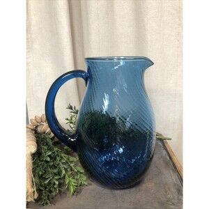 DIANE VON FURSTENBERG DVF Home Twirl Cobalt  Blue Glass Pitcher Hand Blown